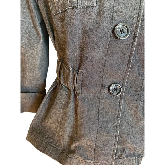Women’s Larry Levine Size Medium Jacket Denim Cropped 3/4 Sleeves Blazer - Picture 5 of 11